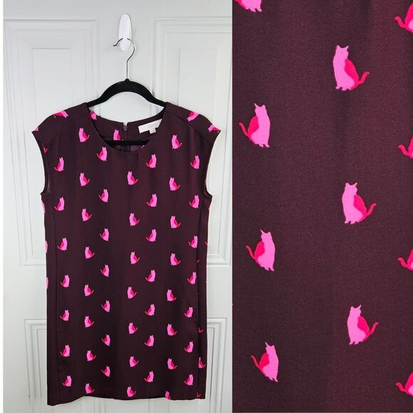 ANN TAYLOR LOFT Size XS Burgundy PINK Cat Shift Sleeveless Mini Dress Pockets - Picture 1 of 10